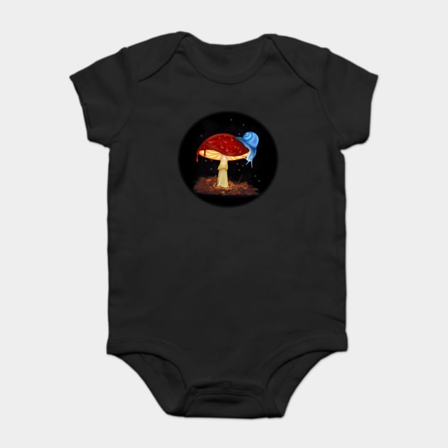 Blue Snail Red Mushroom Illustration Baby Bodysuit by H. R. Sinclair